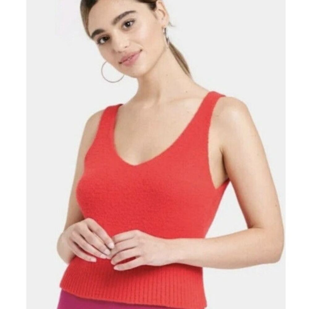 A New Day Red Soft V-neck Sleeveless Sweater Tank Top Size Medium‎